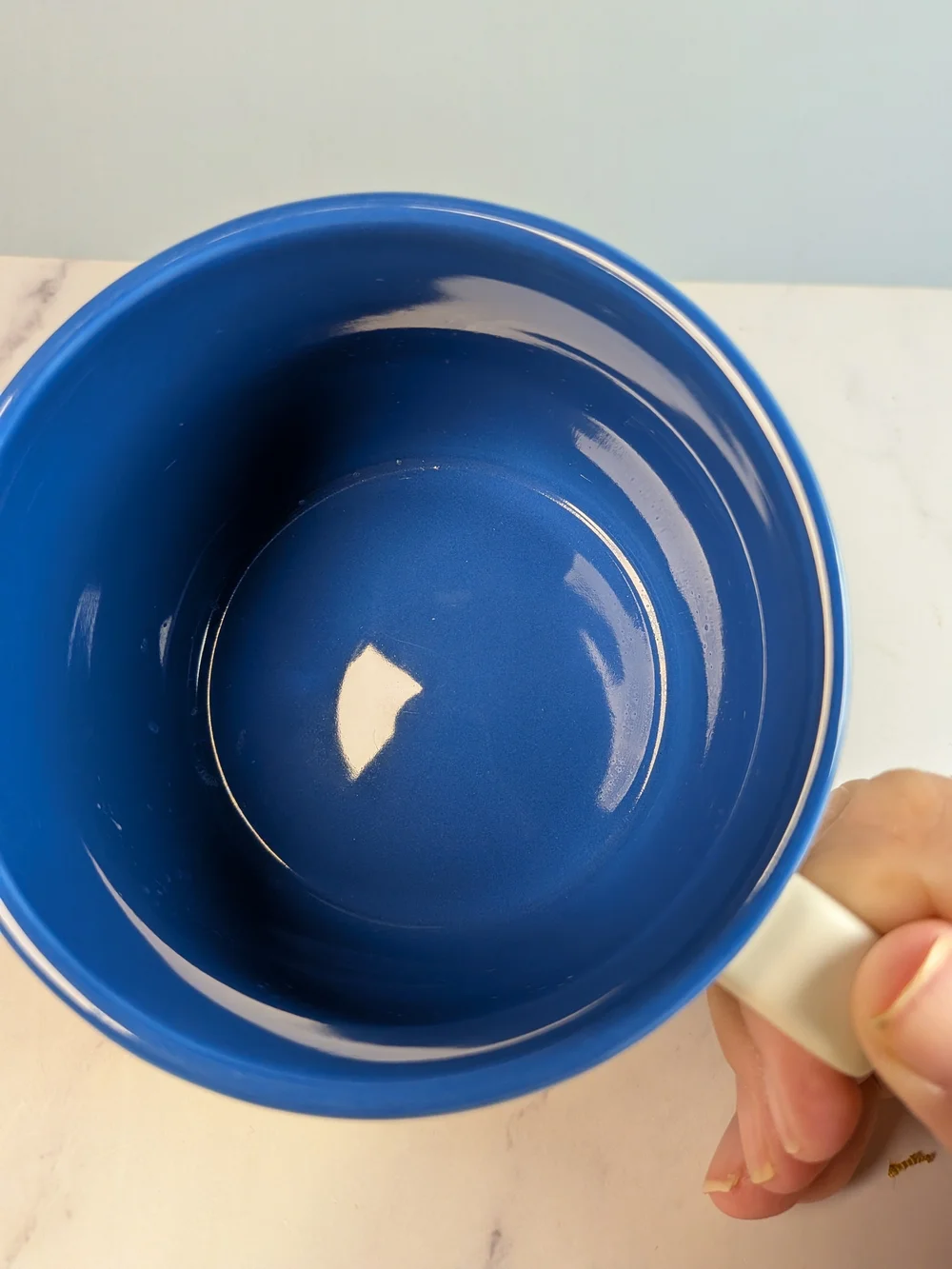 Anthropologie Cream Black Ceramic Dog Person Mug with Blue Interior